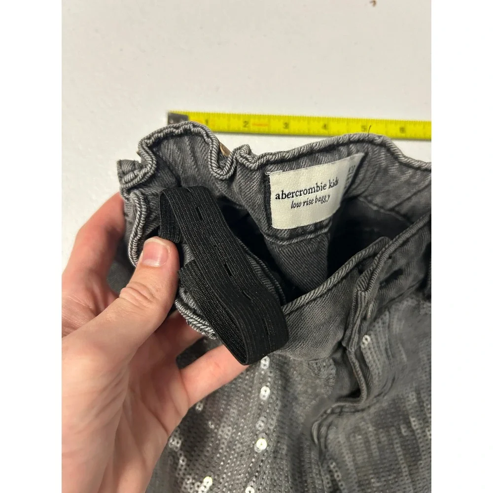 Abercrombie Kids Jeans Girls 9/10 Gray Low Rise Baggy Sequin Wide Leg Denim Y2K